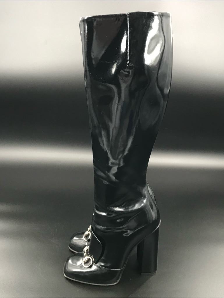 Gucci Horsebit Classic Black Patent Knee-High Block Heel Boots Size 37.5